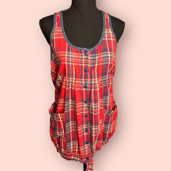forever 21 y2k plaid grunge bubble tank top button down medium - Picture 1 of 4